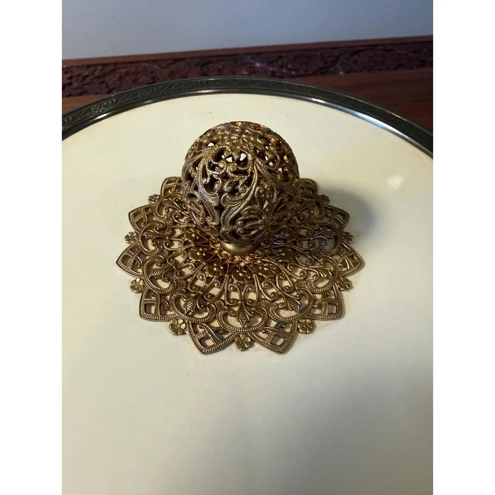 Vintage‎ Brass Vanity Dish with Lid, Hollywood Regency Trinket Box